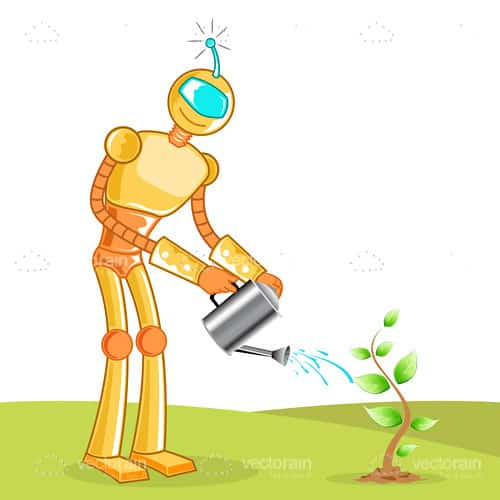 Abstract Illustrated Robot Watering Plant